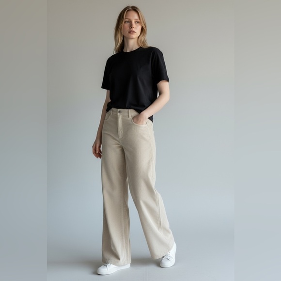 Women's Vintage mCorduroy Trousers Simple Wide Leg Trousers for in Khaki. Large - Picture 4 of 6